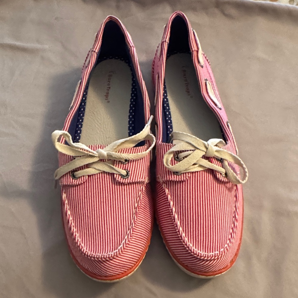 Women’s Red striped canvas boat shoes